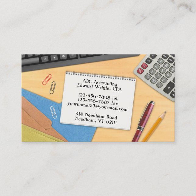 Accounting Office Work Desk Business Card (Front)