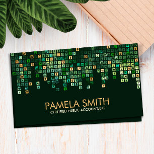 Accounting Services - Abstract Green Gold Numbers Business Card