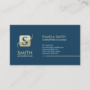 Accounting Services Monogram - Blue and Beige Business Card