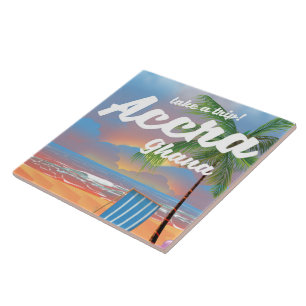 Accra Ghana beach travel poster Tile