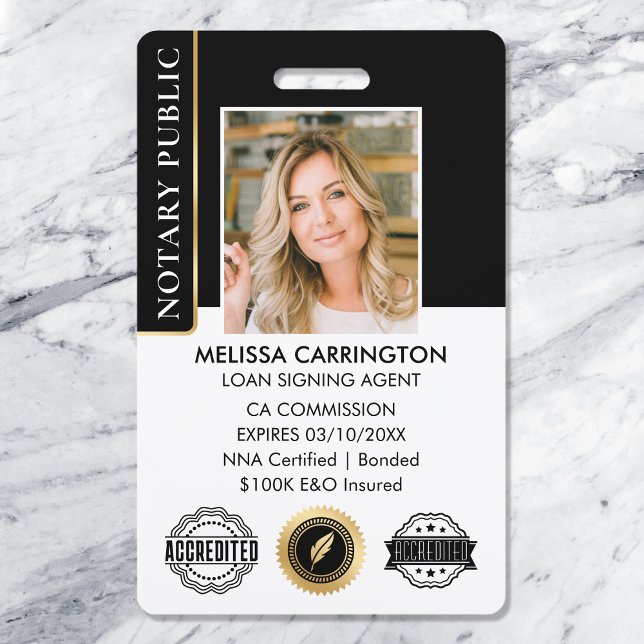 Accreditation Notary Public Photo QR Black Gold ID Badge (Creator Uploaded)
