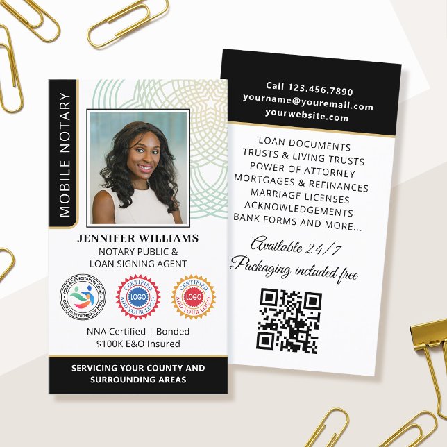 Accreditation Notary Public Photo QR Code Black Business Card (Creator Uploaded)