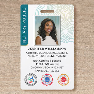Accreditation Notary Public Photo QR Code ID Teal ID Badge