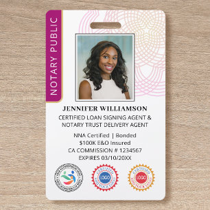 Accreditation Notary Public Photo QR Code Magenta ID Badge