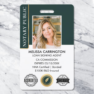Accreditation Notary Public Photo QR Green Gold ID Badge