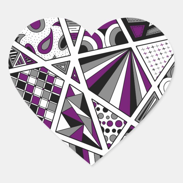 Ace Asexual Pride Zen Doodle Modern Purple Heart Sticker (Front)