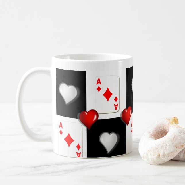 Ace Diamond Red Hearts Mug (With Donut)