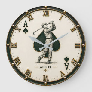 Ace It Golf Vintage Golf Playing Card Decor Golfer Large Clock