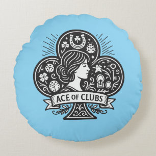Ace of Clubs — Lady Luck Cameo Round Cushion