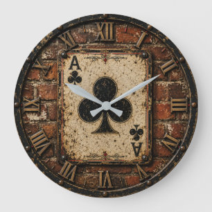 Ace of Clubs Vintage Playing Card Rustic Poker Large Clock
