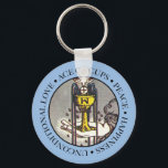 Ace of Cups with Text Key Ring<br><div class="desc">An image of a hand appearing from the clouds holding a cup. The streams of water overflowing the brim are said to symbolise the five senses. Above a dove holding a wafer, below the water is covered with lotus blossoms. The Ace of Cups represents peace, happiness and unconditional love. This...</div>