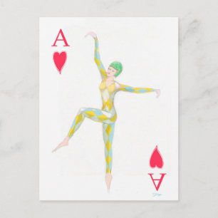 Ace of hearts dance design art retro harlequin postcard