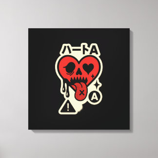 Ace of Hearts — Drip-Heart Katakana (Poker Street) Canvas Print