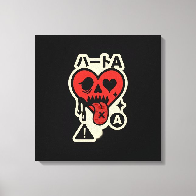 Ace of Hearts — Drip-Heart Katakana (Poker Street) Canvas Print (Front)