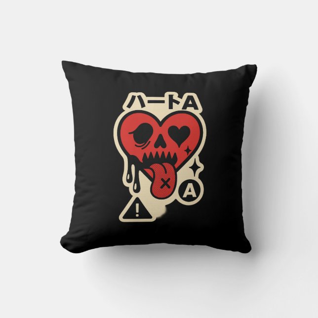 Ace of Hearts — Drip-Heart Katakana (Poker Street) Cushion (Front)