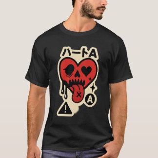 Ace of Hearts — Drip-Heart Katakana (Poker Street) T-Shirt