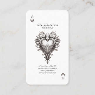 Ace Of Hearts Silver Baroque Business Card