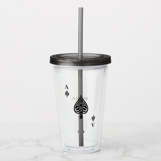 Ace of Spades Black and White Playing Card Acrylic Tumbler (Front)