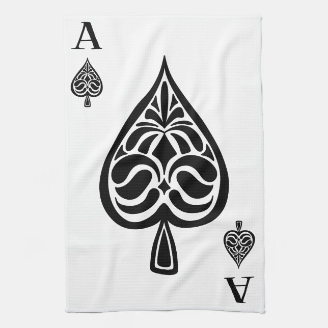Ace of Spades Black and White Playing Card Tea Towel (Vertical)