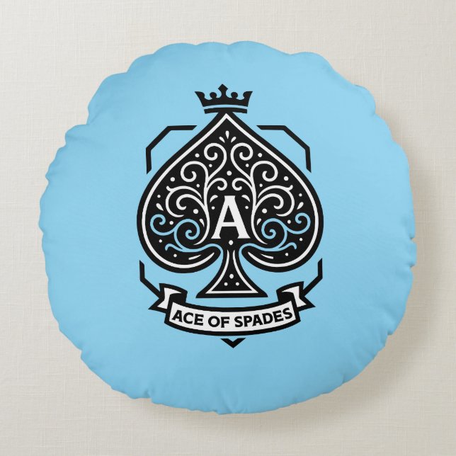 Ace of Spades Crest — Crowned Filigree Round Cushion (Front)