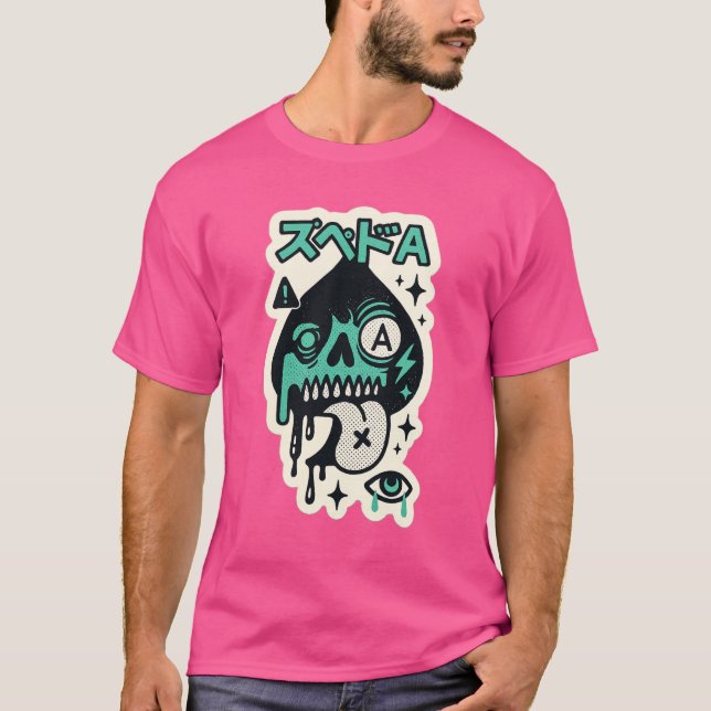 Ace of Spades — Drip-Skull Katakana T-Shirt (Front)
