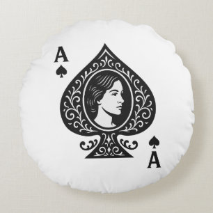 Ace of Spades — Lady Cameo Filigree Emblem Round Cushion