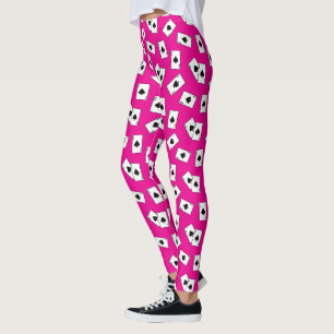 Ace Of Spades Pink And White Playing Card Pattern Leggings