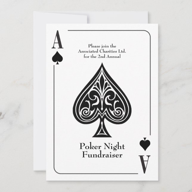 Ace of Spades Playing Card, Poker, Casino Night Invitation (Front)