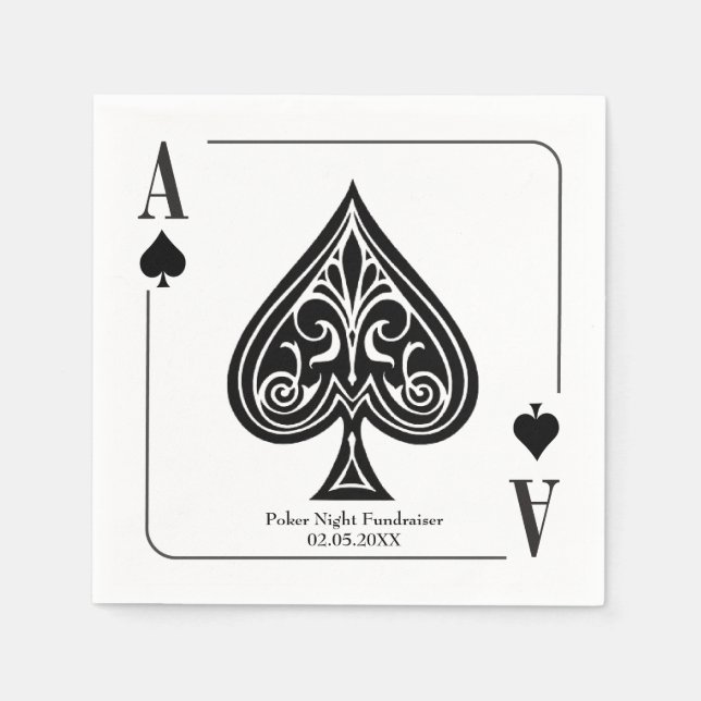 Ace of Spades Playing Card, Poker, Casino Night Napkin (Front)