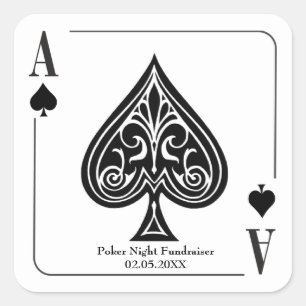 Ace of Spades Playing Card, Poker, Casino Night Square Sticker