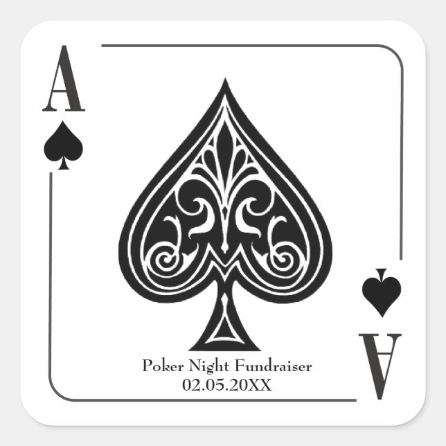Ace of Spades Playing Card, Poker, Casino Night Square Sticker (Front)