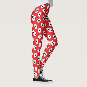 Ace Of Spades Red And White Playing Card Pattern Leggings