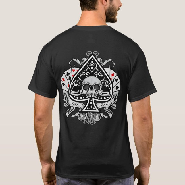 Ace of Spades Skulls Playing Cards Gambler T-Shirt (Back)