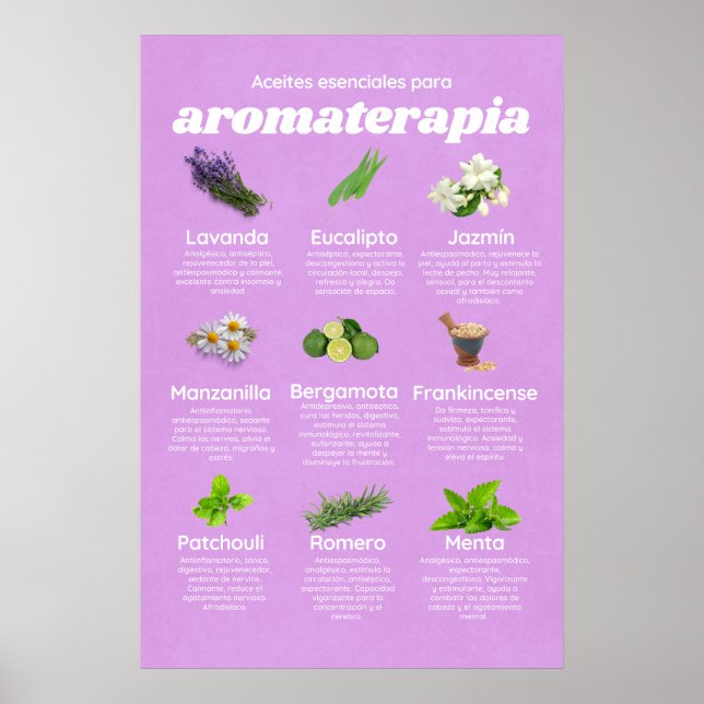 Aceites esenciales aromaterapia en español lavanda poster (Front)