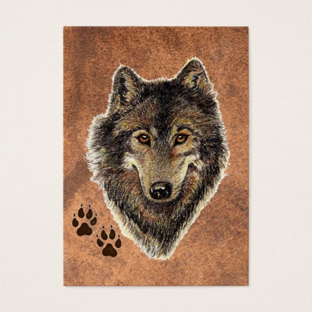 ACEO ATC Original Watercolor Grey Wolf (Front)