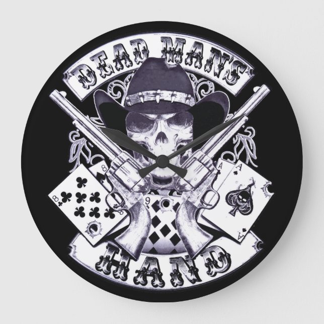 Aces and Eights Cowboy Skull Large Clock (Front)