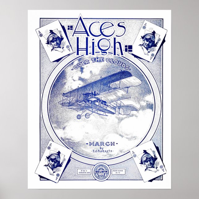 Aces High Biplane Aeronautical Sheet Music Cover Poster (Front)