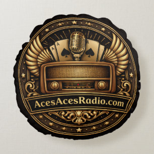 acesacesradio black and gold round cushion