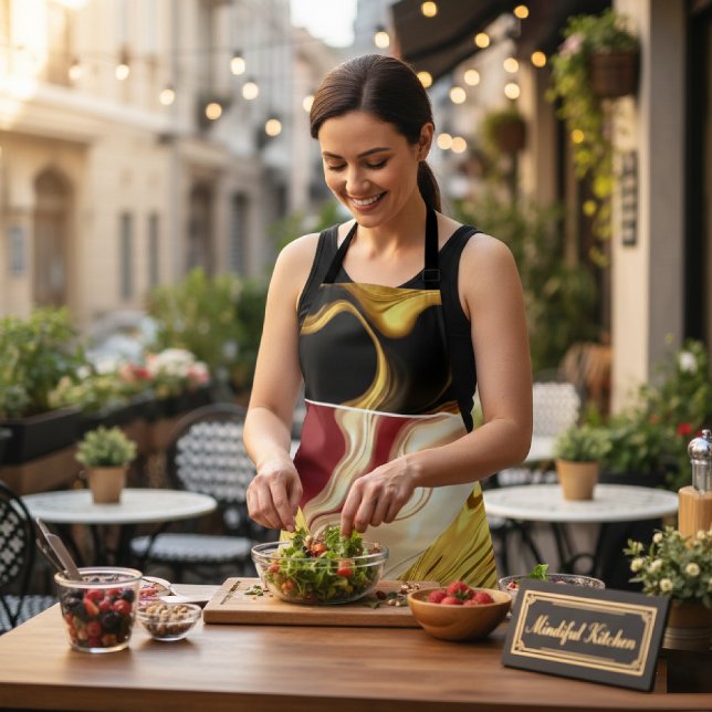 Achempong Designer Apron: Opulent Swirl Crimson Go Apron (Turn kitchen time into a calming, purposeful task. Chef's Apron, features opulent Gold. Get Yours!)