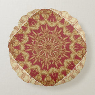 Achempong Designer Golden Red Ornate Accent Cushio Round Cushion