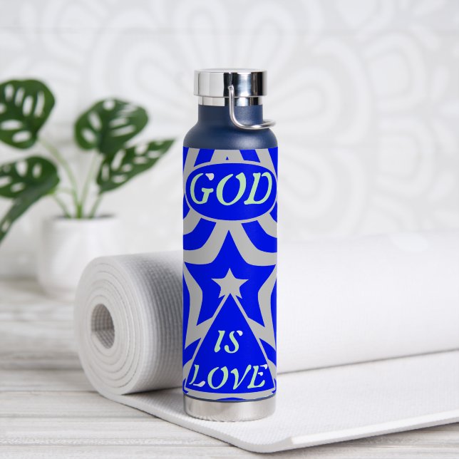 Achempong God Is Love Star Blue & Grey Stainless  Water Bottle (Yoga (Rotated))