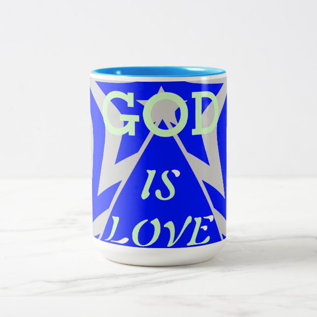 Achempong God Is Love Star Blue & Grey Two-Tone Co Two-Tone Coffee Mug (Center)