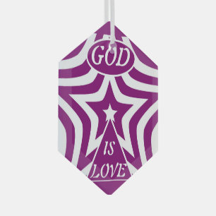 Achempong God Is Love Star Deep Purple Hexagon  Glass Tree Decoration