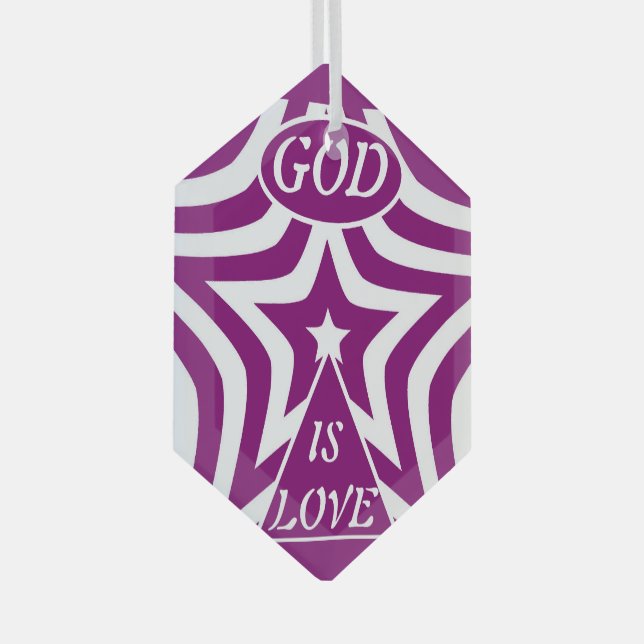 Achempong God Is Love Star Deep Purple Hexagon  Glass Tree Decoration (Front Right)