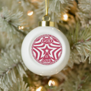 Achempong God Is Love Star Red Swirl Globe - Faith Ceramic Ball Christmas Ornament
