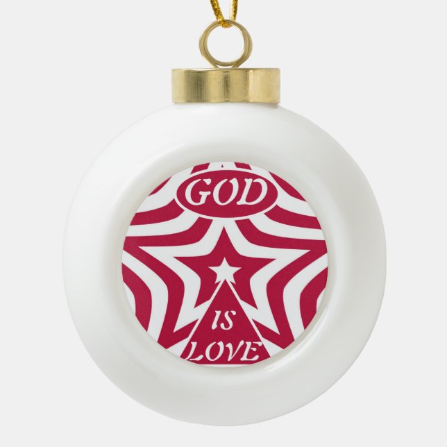Achempong God Is Love Star Red & White Snowflake   Ceramic Ball Christmas Ornament (Front)