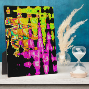 Achempong Neon Crimson: Abstract Glitch Art Desig Plaque