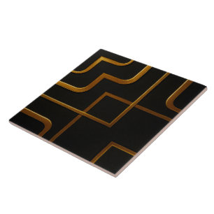 Achempong Opulent Gold Black Modern Art monochrome Tile
