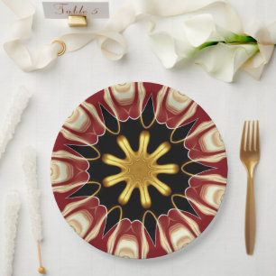Achempong: Starburst Deep Crimson & Gold Luxury Paper Plate