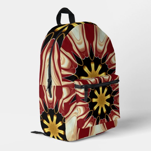 Achempong: Starburst  | Deep Crimson & Gold Luxury Printed Backpack (Back Corner Left)